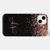 Glam Roos Gold Glitter Elegant Monogram iPhone Hoesje (Achterkant horizontaal)