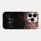 Glam Roos Gold Glitter Elegant Monogram iPhone Hoesje (Achterkant horizontaal)