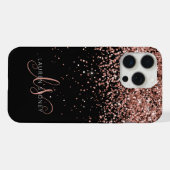 Glam Roos Gold Glitter Elegant Monogram iPhone Hoesje (Achterkant horizontaal)
