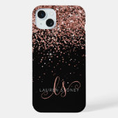 Glam Roos Gold Glitter Elegant Monogram iPhone Hoesje (Achterkant)