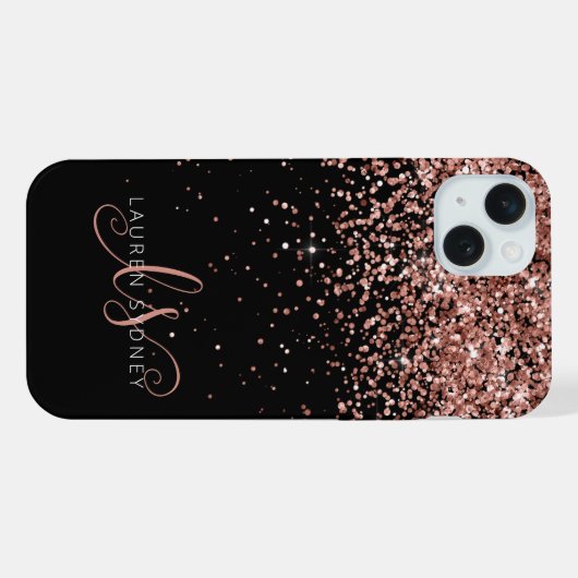 Glam Roos Gold Glitter Elegant Monogram iPhone Hoesje (Achterkant horizontaal)