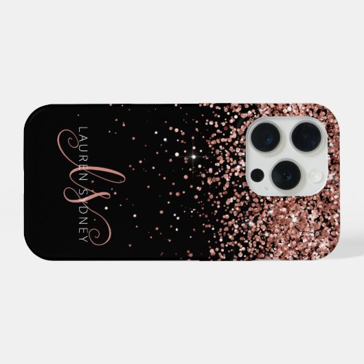 Glam Roos Gold Glitter Elegant Monogram iPhone Hoesje (Achterkant horizontaal)