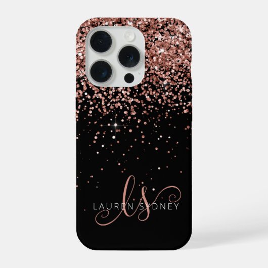 Glam Roos Gold Glitter Elegant Monogram iPhone Hoesje (Achterkant)