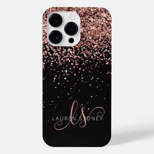 Glam Roos Gold Glitter Elegant Monogram iPhone Hoesje (Achterkant)