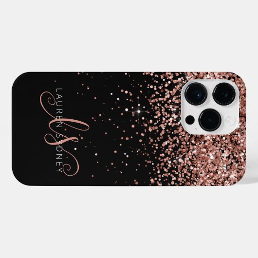 Glam Roos Gold Glitter Elegant Monogram iPhone Hoesje (Achterkant horizontaal)