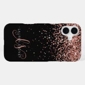Glam Roos Gold Glitter Elegant Monogram iPhone Hoesje (Achterkant horizontaal)