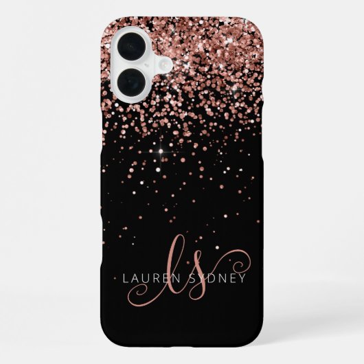 Glam Roos Gold Glitter Elegant Monogram iPhone Hoesje (Achterkant)