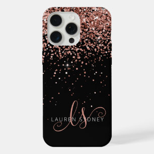 Glam Roos Gold Glitter Elegant Monogram iPhone 15 Pro Max Case