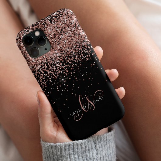 Glam Roos Gold Glitter Elegant Monogram iPhone Hoesje
