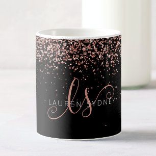 Glam Roos Gold Glitter Elegant Monogram Koffiemok