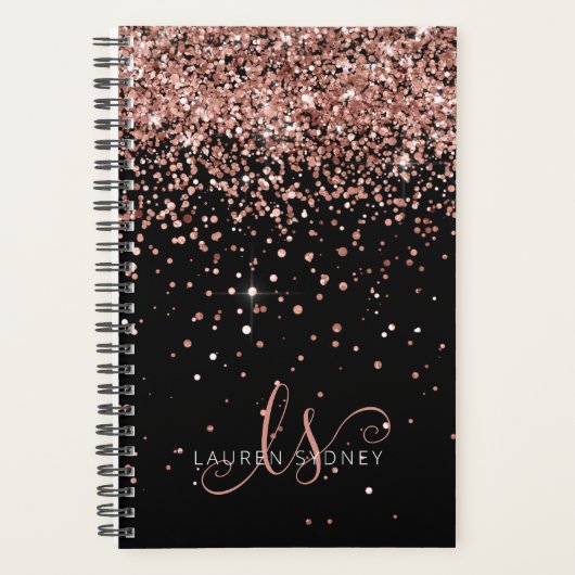 Glam Roos Gold Glitter Elegant Monogram Planner (Voorkant)