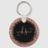 Glam Roos Gold Glitter Elegant Monogram Sleutelhanger (Voorkant)