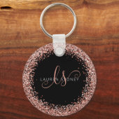 Glam Roos Gold Glitter Elegant Monogram Sleutelhanger (Voorkant)
