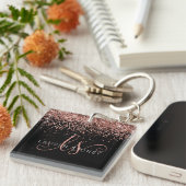 Glam Roos Gold Glitter Elegant Monogram Sleutelhanger (Voorkant Rechts)