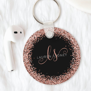 Glam Roos Gold Glitter Elegant Monogram Sleutelhanger