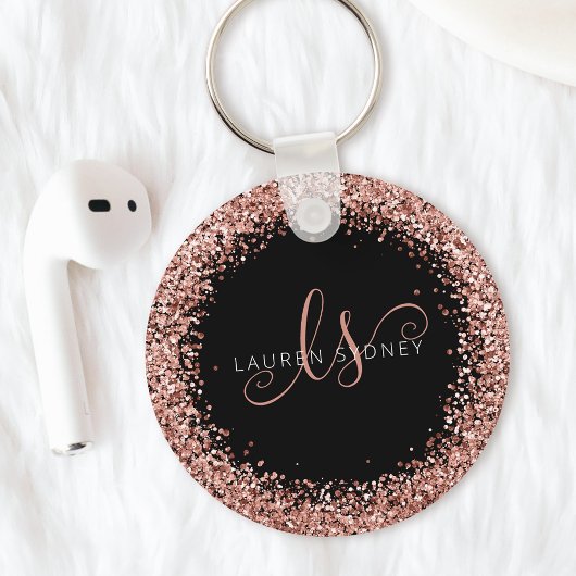 Glam Roos Gold Glitter Elegant Monogram Sleutelhanger