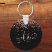 Glam Roos Gold Glitter Elegant Monogram Sleutelhanger (Voorkant)