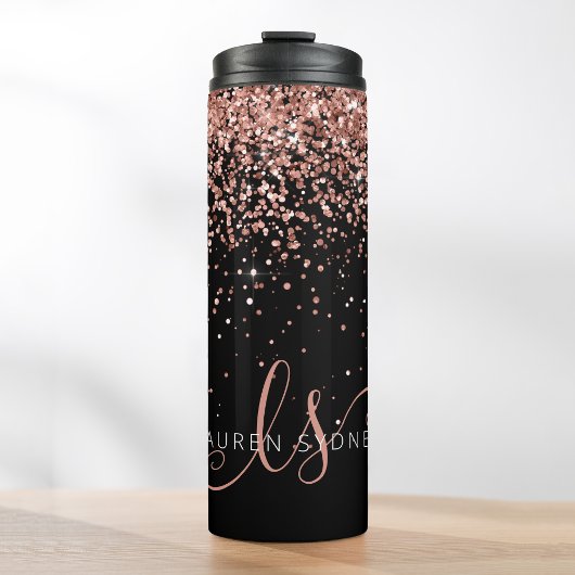 Glam Roos Gold Glitter Elegant Monogram Thermosbeker