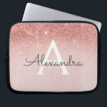 Glam Roos Gold Glitter en Sparkle Monogram Laptop Sleeve<br><div class="desc">Glam Roos Gold Ombre Faux Glitter en Sparkle Modern en Elegant Monogram Hoesje. Dit hoesje kan worden aangepast om uw initiaal en voornaam te omvatten.</div>