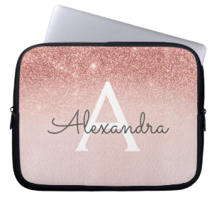 Glam Roos Gold Glitter en Sparkle Monogram Laptop Sleeve