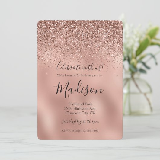 Glam Roos Gold Glitter Kaart (Staand voorkant)