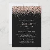 Glam Roos Gold Glitter-kerstfeestfeest - Zwarte Ui Kaart (Voorkant)