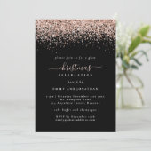 Glam Roos Gold Glitter-kerstfeestfeest - Zwarte Ui Kaart (Staand voorkant)