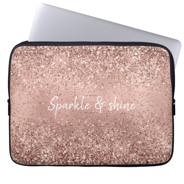 Glam Roos Gold Glitter Laptop Sleeve (Voorkant)