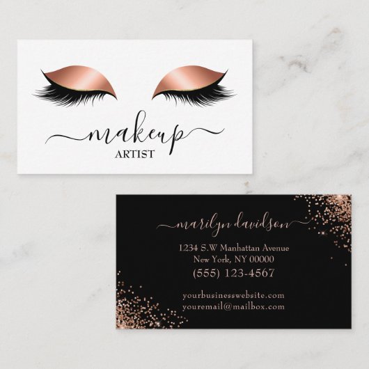 Glam Roos Gold Glitter Lashes Makeup Artist Salon Visitekaartje (Voorkant / Achterkant)