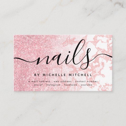 Glam Roos Gold Glitter Marble Nails Black  Visitekaartje (Voorkant)