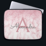 Glam Roos Gold Glitter Marble Sparkle Monogram Laptop Sleeve<br><div class="desc">Glam Roos Gold Ombre Faux Glitter en Sparkle Marble Stone Modern en elegant Monogram Hoesje. Dit hoesje kan worden aangepast om uw initiaal en voornaam op te nemen.</div>