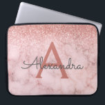 Glam Roos Gold Glitter Marble Sparkle Monogram Laptop Sleeve<br><div class="desc">Glam Roos Gold - Roze Ombre Faux Glitter en Sparkle Marble Stone Modern en Elegant Monogram Hoesje. Dit hoesje kan worden aangepast om uw initiaal en voornaam op te nemen.</div>
