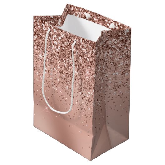 Glam Roos Gold Glitter Medium Cadeauzakje (Voorkant Gekanteld)