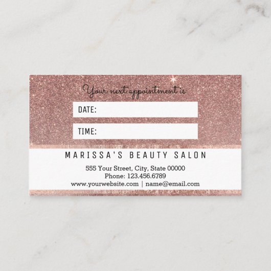 Glam Roos Gold Glitter Mesh Appointment Card Afsprakenkaartje (Achterkant)