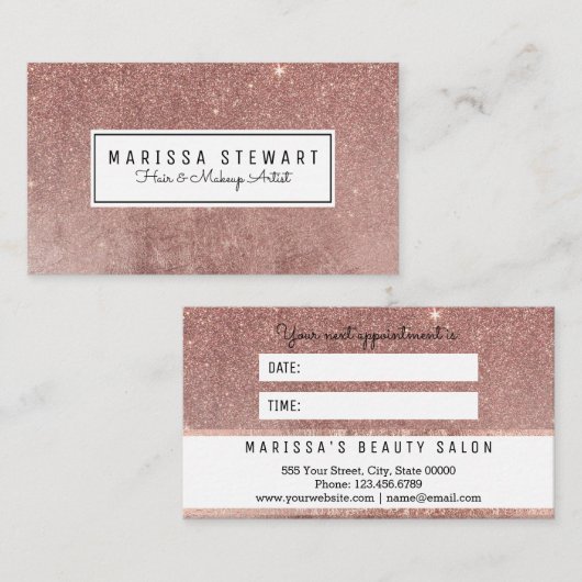 Glam Roos Gold Glitter Mesh Appointment Card Afsprakenkaartje (Voorkant / Achterkant)