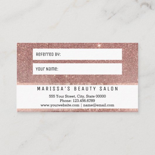 Glam Roos Gold Glitter Mesh Reference Card Aanbevelingskaartje (Achterkant)