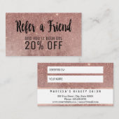 Glam Roos Gold Glitter Mesh Reference Card Aanbevelingskaartje (Voorkant / Achterkant)