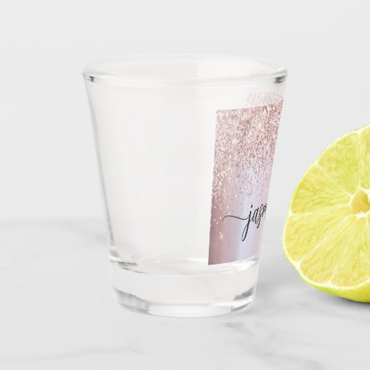 Glam Roos Gold Glitter Monogram Name Script Shot Glas (Links)