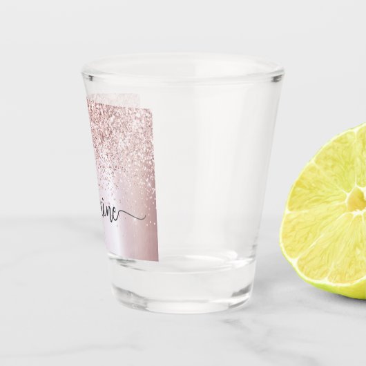 Glam Roos Gold Glitter Monogram Name Script Shot Glas (Rechts)