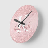 Glam Roos Gold Glitter Monogram Sparkle Name Ronde Klok (Hoek)