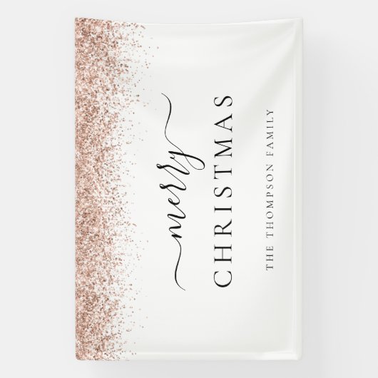 Glam Roos Gold Glitter Name White Merry kerst Spandoek (Verticaal)