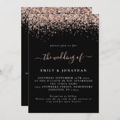 Glam Roos Gold Glitter QR Code Black Weddenschap Kaart (Voorkant / Achterkant)