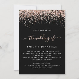 Glam Roos Gold Glitter QR Code Black Weddenschap Kaart