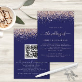 Glam Roos Gold Glitter QR Code Navy Blush Weddensc Kaart