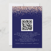 Glam Roos Gold Glitter QR Code Navy Blush Weddensc Kaart (Achterkant)