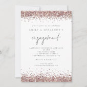 Glam Roos Gold Glitter Script Engagement Party Kaart (Voorkant)
