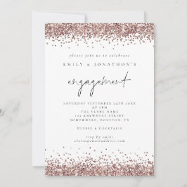 Glam Roos Gold Glitter Script Engagement Party Kaart