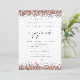 Glam Roos Gold Glitter Script Engagement Party Kaart