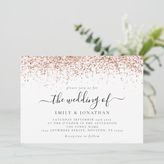 Glam Roos Gold Glitter Script Weddenschap Kaart (Staand voorkant)