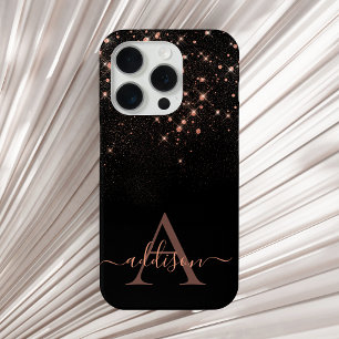Glam Roos Gold Glitter Sparking Elegant Monogram iPhone 15 Pro Case